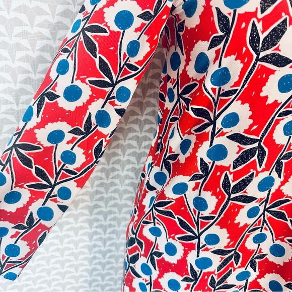 Compañia Fantastica Shift Dress 60’s Vibe Red Floral Long Sleeve Short Small - Picture 3 of 10